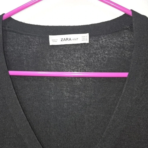 Zara Womens Solid Black Long Sleeve V Neck Knit Sweater Cardigan Top Medium - Picture 4 of 5